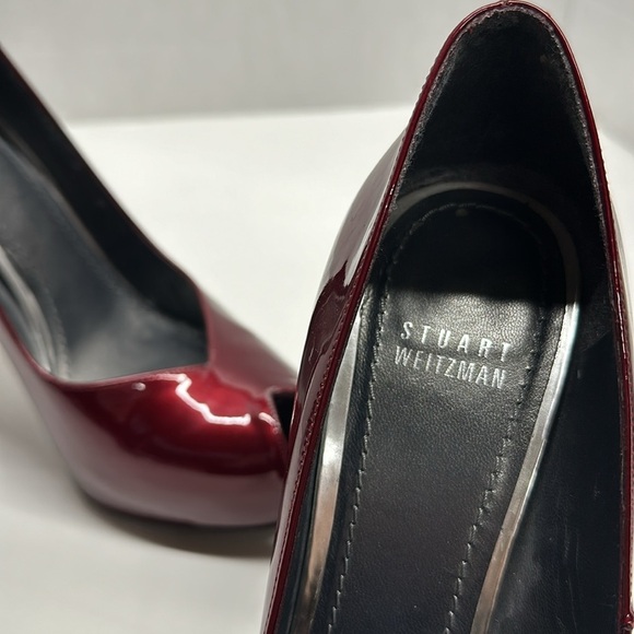 Stuart Weitzman High Heel Pumps Shoes Peep Toe Patent Leather Red Quasar Size 9 - Picture 9 of 10